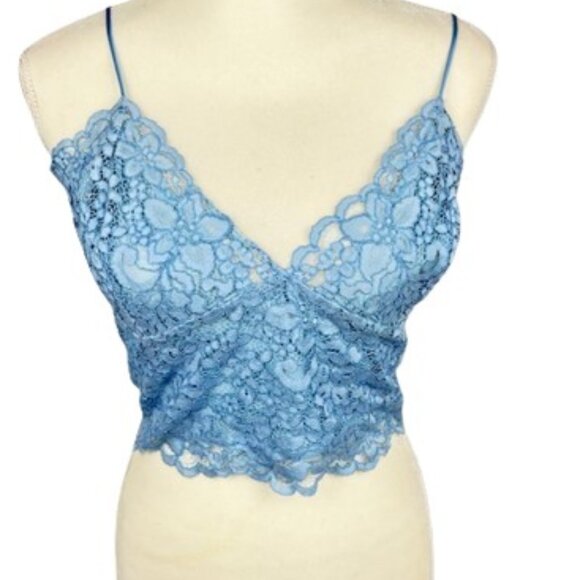 Express Tops - Express Women's XL Lace Cropped Cami Bralette Halter Top Smocked Light Blue